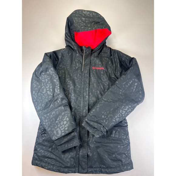 Columbia Other - Columbia Winter Jacket Girls M 10/12 Black‎ Leopard Print Outgrown Hooded Parka